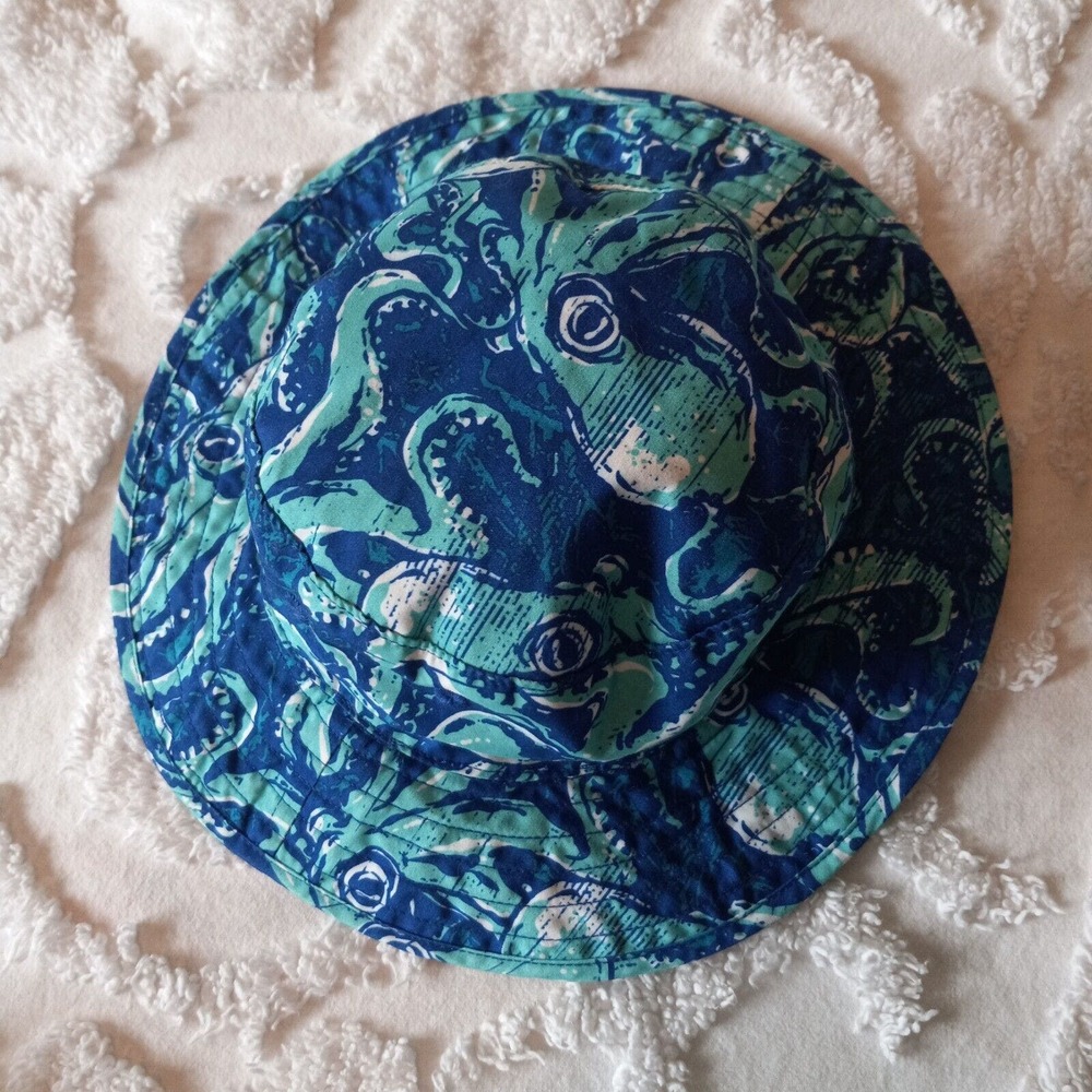 Gymboree Baby Reversible Sun Bucket Coastal Hat Octopus 12-24M Blue